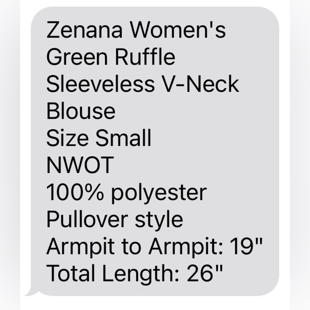Zenana Ruffle Sleeveless V-Neck Blouse
Sz Small Chartreuse/Olive Green
NWOT - Picture 5 of 5